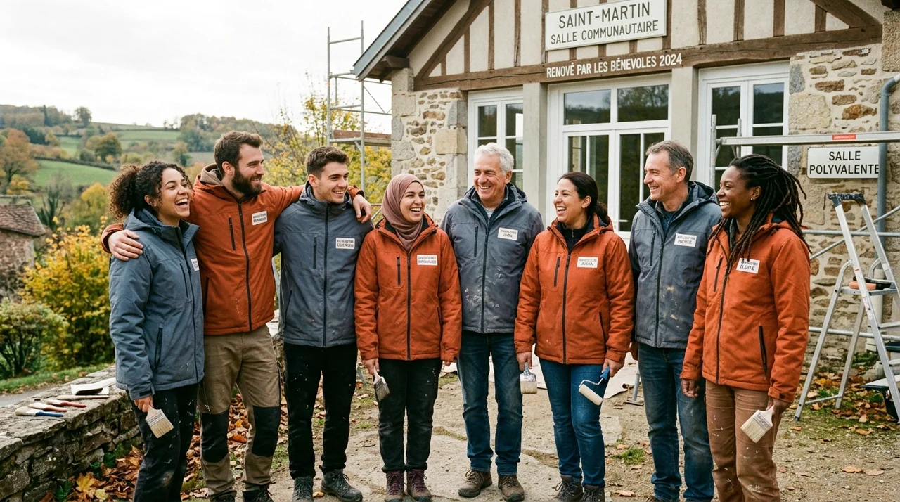 Groupe de bénévoles lors du chantier participatif